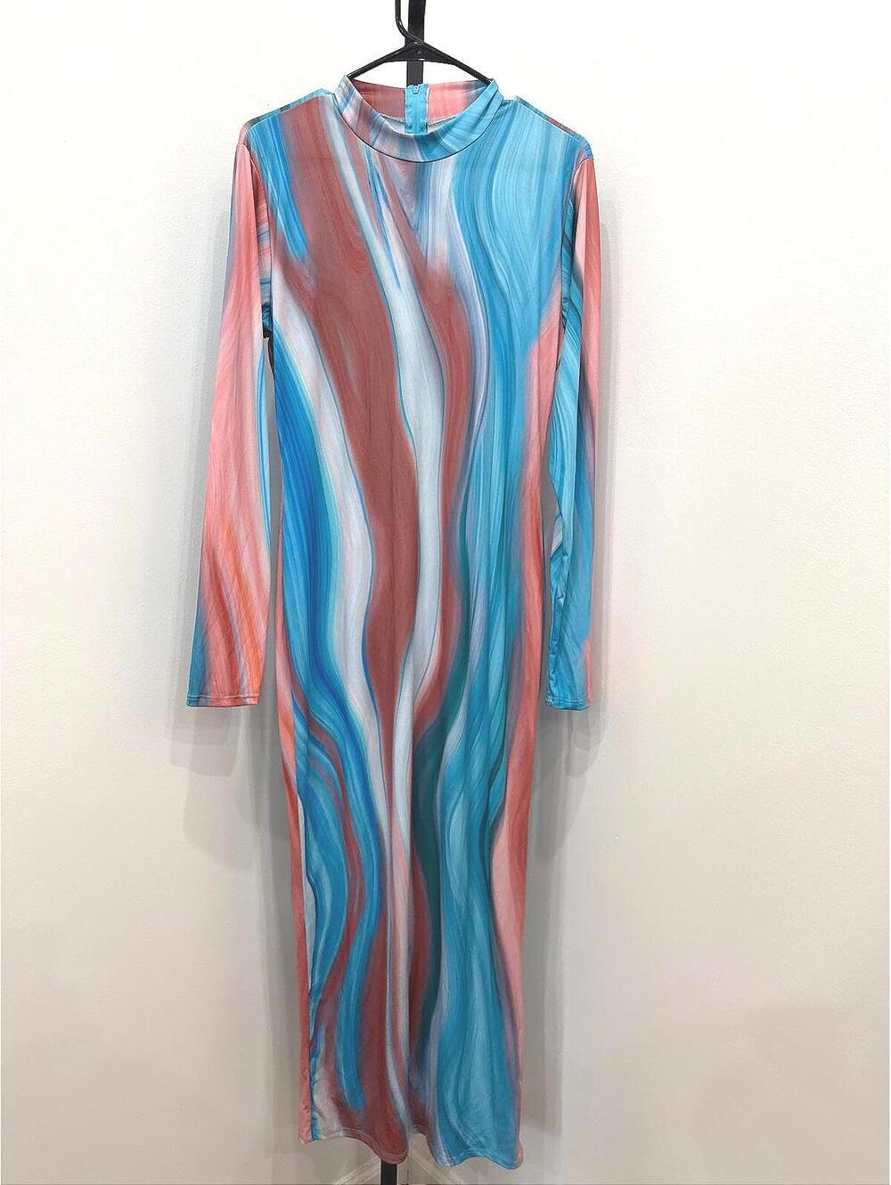 Long Sleeve Abstract Print Bodycon Dress Godotimeusa